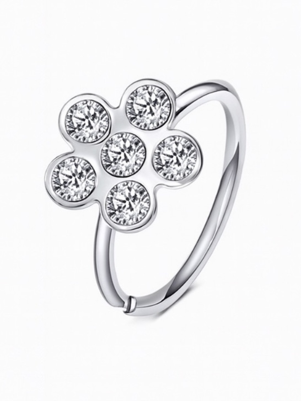 Flower Fixed Hoop Nose Ring CZ Floral 20G Stainless Steel Nostril Jewelry